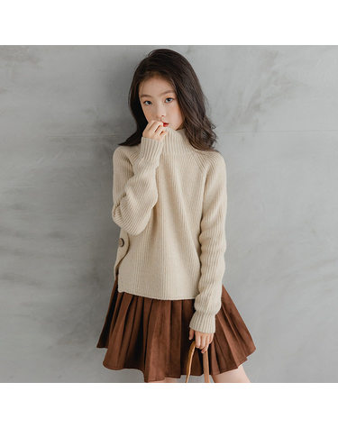 하프넥 사이드버튼 니트 플리츠 스커트 셋업 R27558