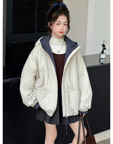 배색 후드 스티치 퀼팅 자켓 R27761