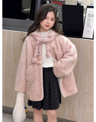 핑크 플러피 토글 후드 자켓 R27464
