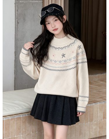 노르딕 패턴 라운드넥 니트 R27782
