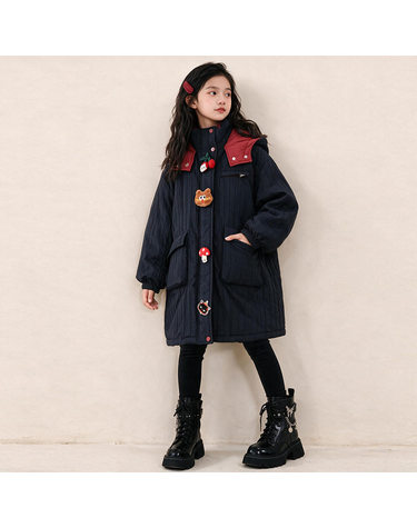 머쉬룸 패치 후드 롱 패딩 코트 R26389