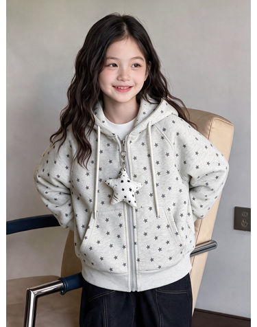 스타 참 도트 후드 집업 R26390