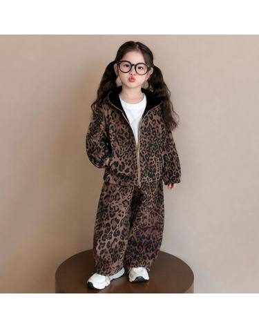 레오파드 기모 후드 집업 셋업 R28288