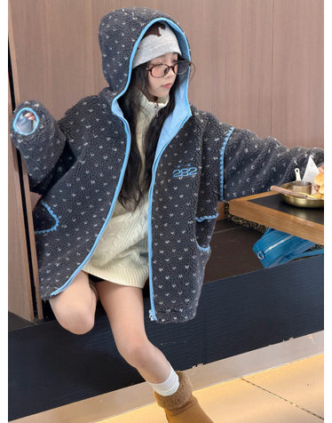 도트 퀼팅 후드 양털 자켓 R28304