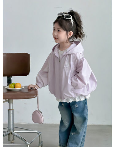 라벤더 후드 레이스 헴 바람막이 R28269