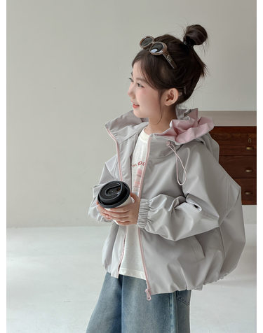 프릴 후드 배색 바람막이 자켓 R28268
