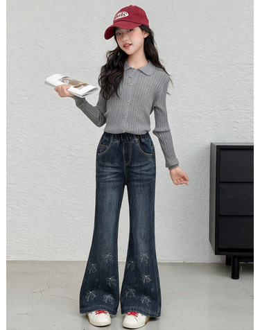 자수 포인트 기모 부츠컷 데님 R28399