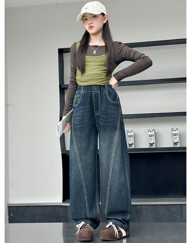 투톤 배색 기모 배럴 데님 R28366