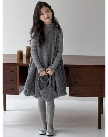 자수 울 터치 벌룬 원피스 R28381