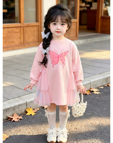 버터플라이 튤 스웨트 원피스 R28346