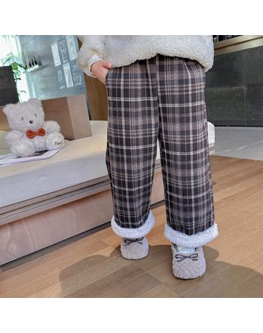 양털 롤업 체크 와이드 팬츠 R28516