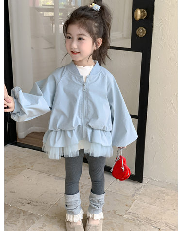 튤 프릴 밑단 블루 자켓 R28507
