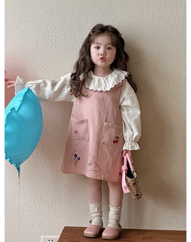체리 자수 코듀로이 멜빵 원피스 R28472