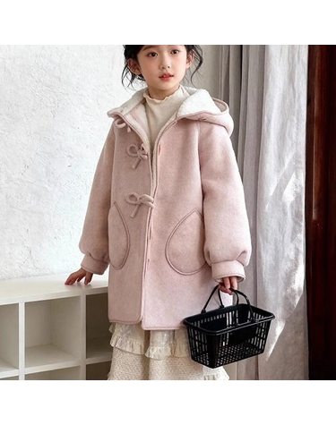 토글 버튼 후드 울 터치 롱 코트 R28599