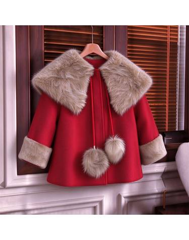 퍼 카라 폼폼 케이프 코트 R28542