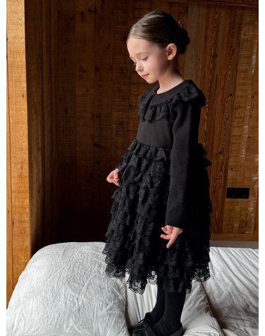 레이스 카라 티어드 튤 원피스 R28797