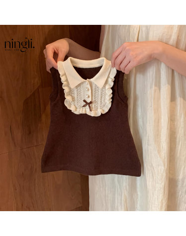쇼콜라 프릴카라 니트 베스트 원피스 R28912