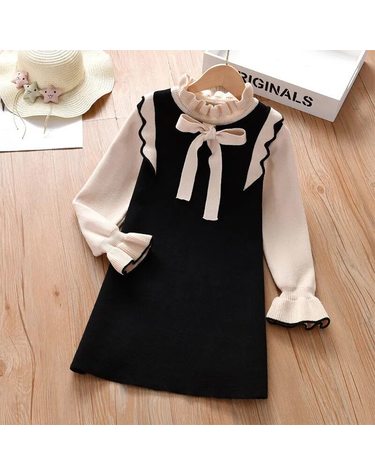 리본 타이 플레어소매 니트 원피스 R28970