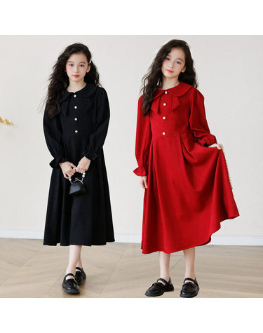 인형카라 플레어 롱 원피스 R28954