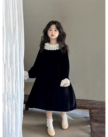 레이스카라 블랙 벨벳 원피스 R29118