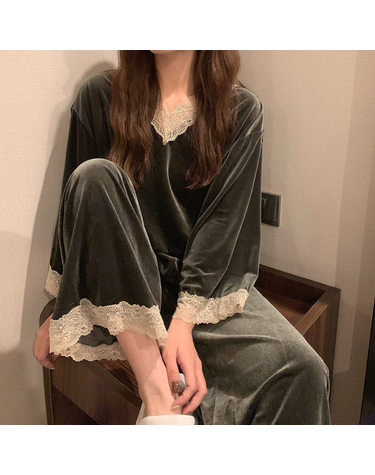 레이스 트림 벨벳 라운지 셋업 R29100