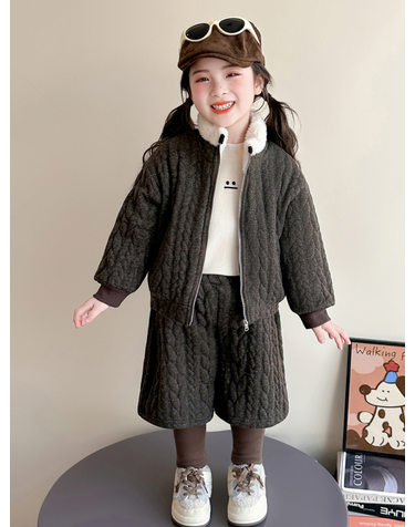 케이블 퀼팅 재킷 쇼츠 셋업 R29583