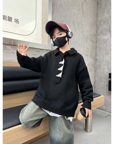 넥타이 포인트 카라 니트 R29538