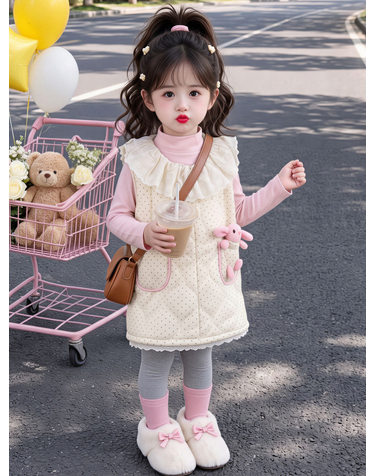 로즈 프릴 카라 퀼팅 점퍼스커트 셋업 R29450