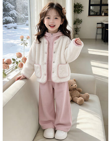 크림 플러피 재킷 후디 3종 셋업 R29440
