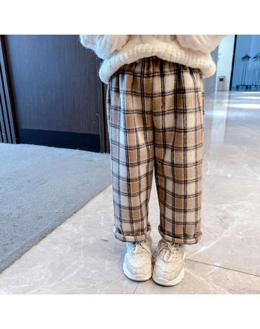 카멜 체크 기모 와이드 팬츠 R29629