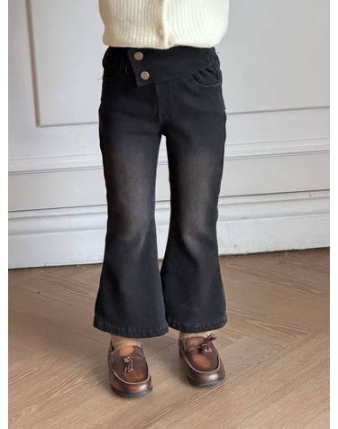 블랙 기모 부츠컷 데님 R29874