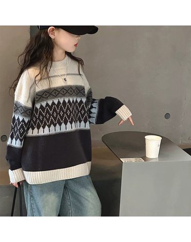 노르딕 배색 라운드 니트 R29837