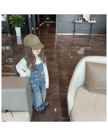 플라워 프린트 데님 멜빵 세트 R29943