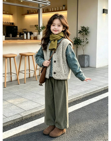 양털 베스트 & 데님 재킷 3종 세트 R29966