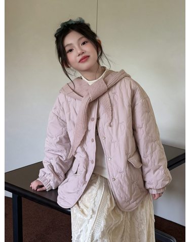 리본 케이프 퀼팅 패딩 점퍼 R29789