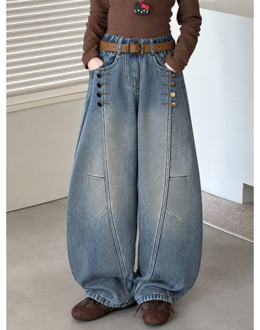 스터드 버튼 배럴 데님 R29788