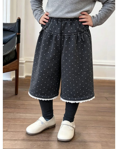 도트 레이스 헴 기모 7부 팬츠 R29754