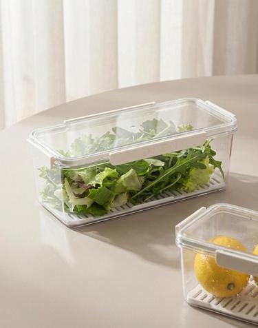 HICKIES 밀프랩 투명 물빠짐 채반 식단관리용기 냉장고 야채 과일 신선보관 2500ml