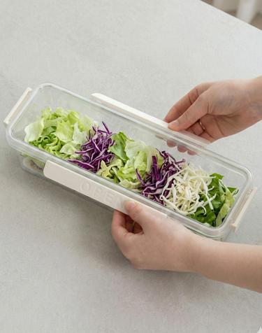 HICKIES 밀프랩 투명 물빠짐 채반 식단관리용기 냉장고 야채 과일 신선보관 1500ml