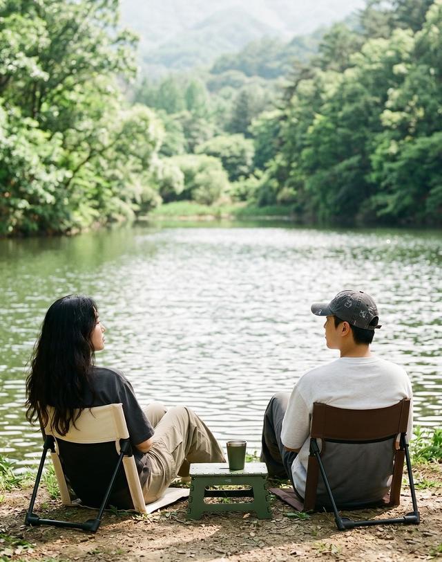 히키스 HICKIES 캠핑 피크닉 페스티벌 등받이 접이식 의자 그라운드체어 RESTER 착용컷