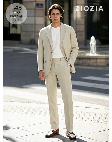[지오지아] 스탠다드 폴리 써커 베이지 셋업 수트 (AAE2KG1603_AAE2PP1603_BE)