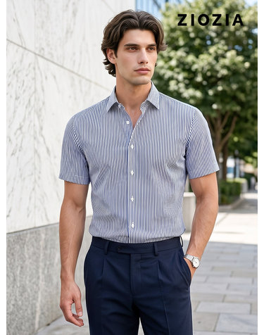 [지오지아] 세미와이드 스트라이프 반팔 드레스 셔츠 (ABE5WD1201_B)