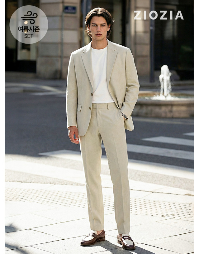 지오지아 [지오지아] 스탠다드 폴리 써커 베이지 셋업 수트 (AAE2KG1603_AAE2PP1603_BE) 착용컷