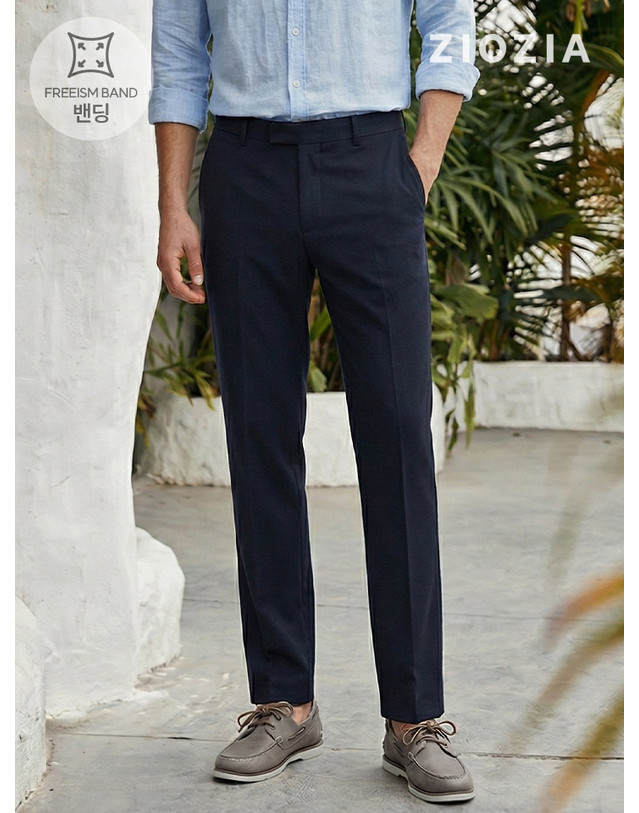 지오지아 [지오지아] 테이퍼드핏 다크네이비 데일리 팬츠 S (AAE2PP1602_DNV) 착용컷