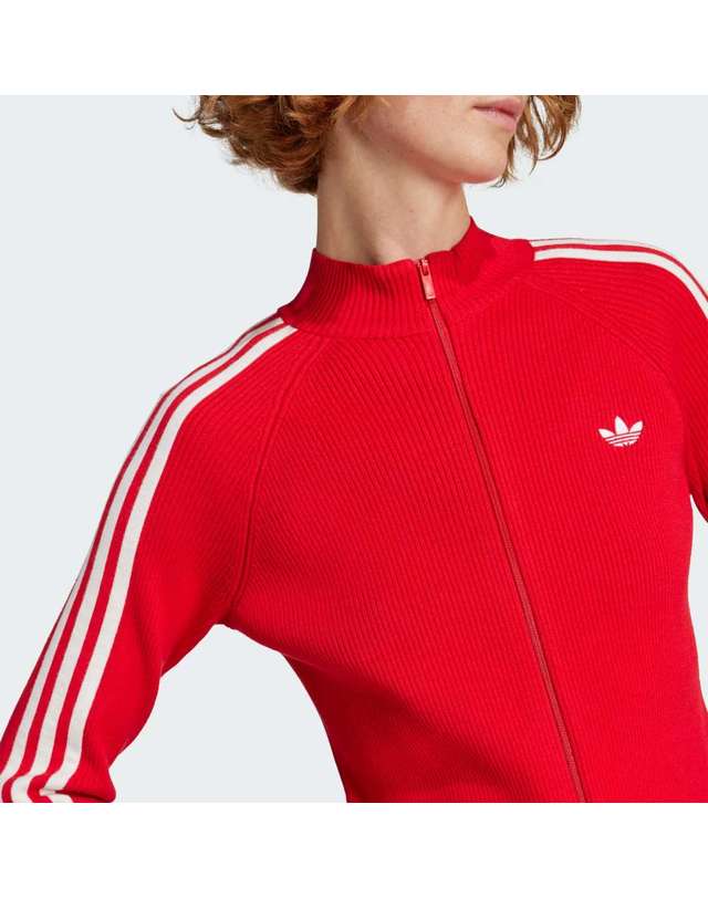 아디다스 [ADIDAS] 아디 컬러 쓰리 스트라이프스 슬림 니트 트랙 탑 / 베터 스칼렛_JY2598 착용컷