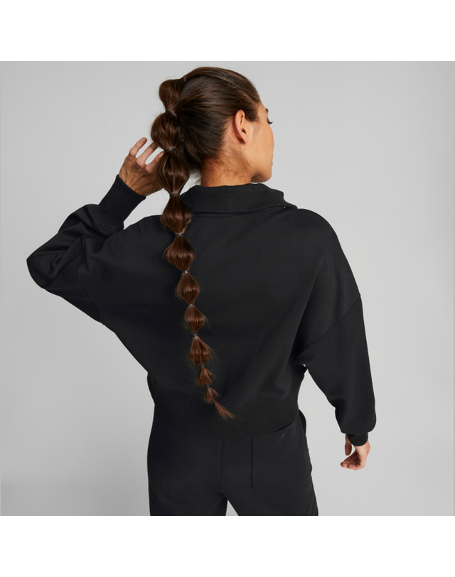 푸마 [푸마] 여성용 인퓨즈 더블 니트 하프집 스웨트셔츠 INFUSE DOUBLE KNIT HALF ZIP SWEATSHIRT 블랙_53564201 착용컷