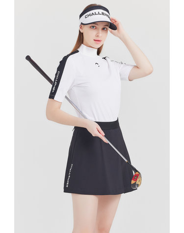 냉감 세로골지 소매배색 하프넥 여성 골프 반팔티셔츠 화이트