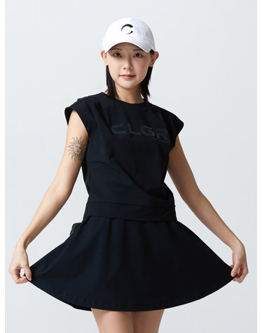 여성 핀턱 민소매 골프 티셔츠 블랙