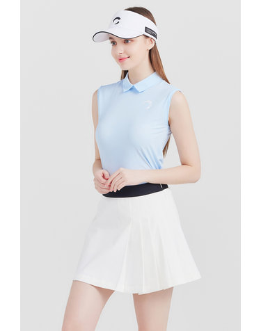 유럽 싱글저지 냉감 여성 쁘띠카라 민소매 골프티셔츠 블루
