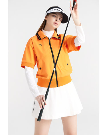 나일론스판 앞포켓 숏기장 여성 골프 반팔 바람막이 오렌지